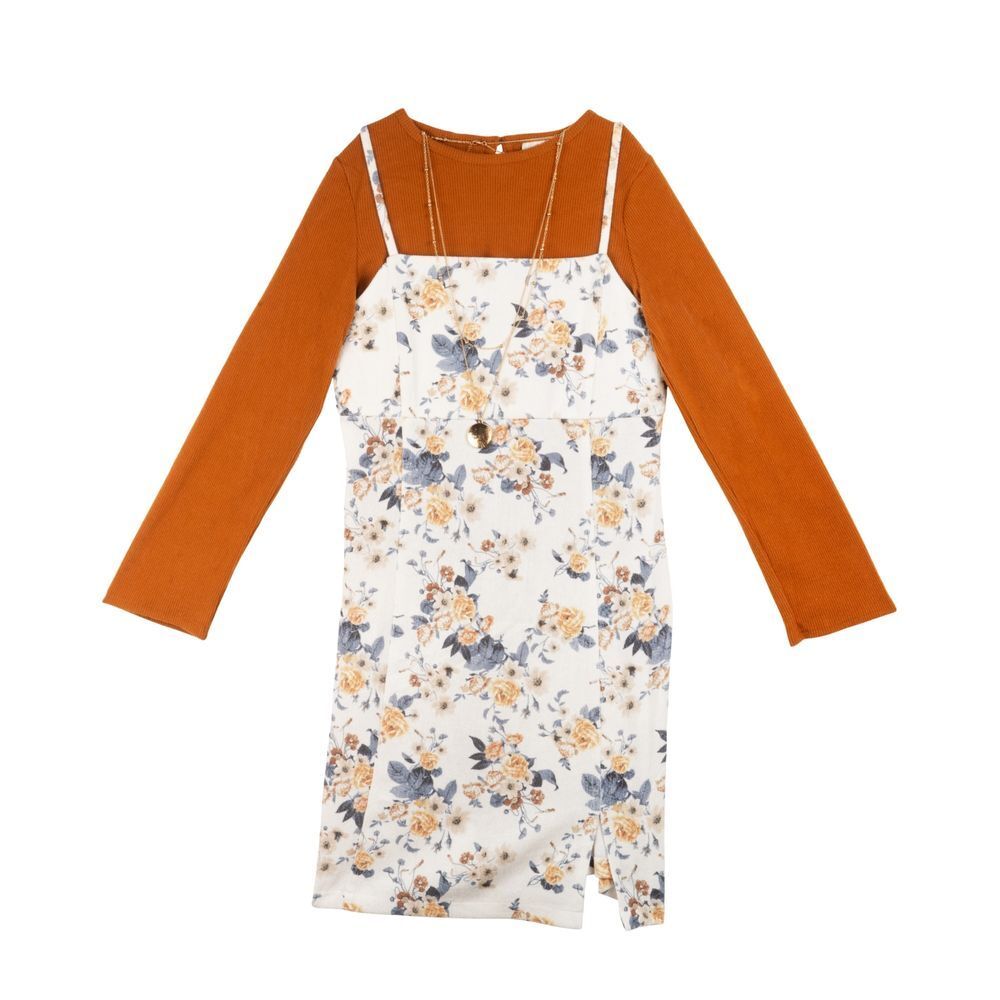 Rare Editions Girls Corduroy Dress With Long Sleeve Tee and Necklace Size‎ 10